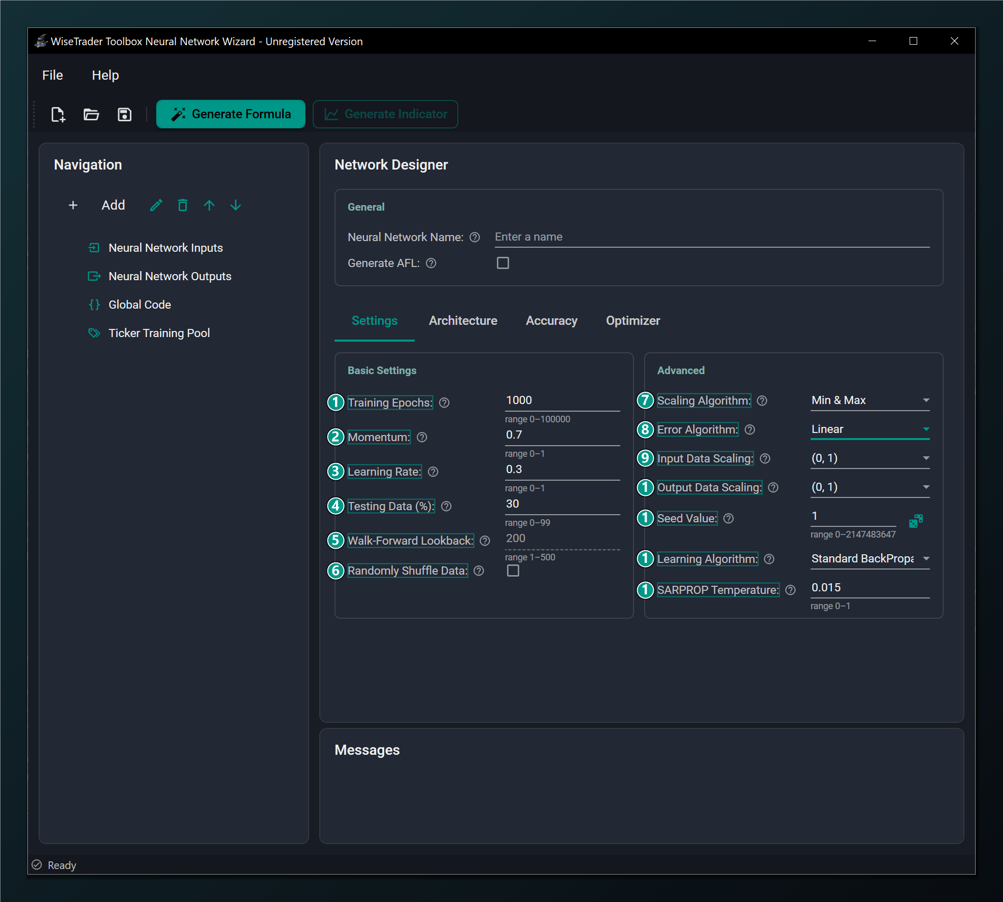 The Settings tab of the main window.