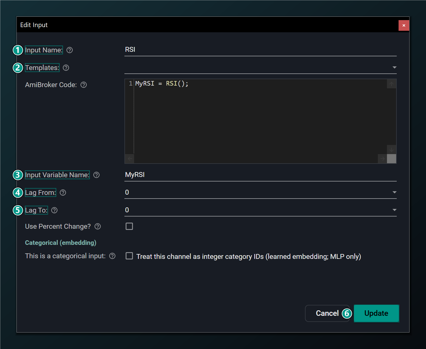The Edit Input dialog for an existing input.