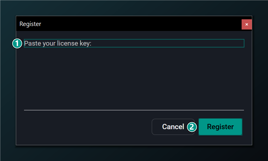 The Register dialog.
